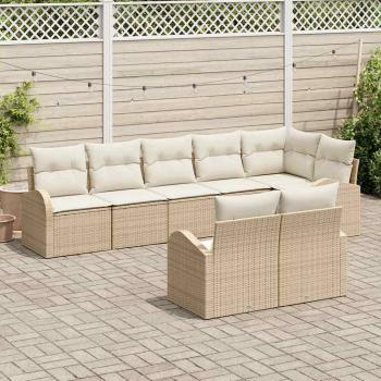 8-teiliges Garten-Sofa-Set mit Kissen in Beige Poly Rattan