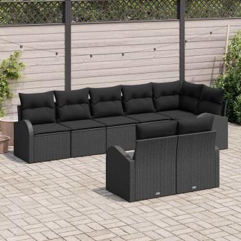 8-teiliges Garten Sofa Set mit Kissen in Schwarz aus Poly Rattan