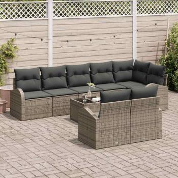 8-teiliges Garten Sofa Set mit Kissen Schwarz Poly Rattan