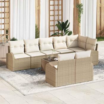 ARDEBO.de - 9-teiliges Garten Sofa Set mit Kissen Beiges Poly-Rattan