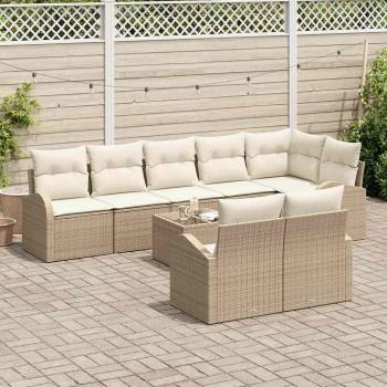 9-teiliges Garten Sofa Set mit Kissen Beiges Poly-Rattan