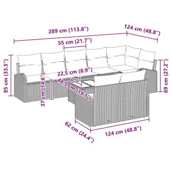 9-teiliges Garten Sofa Set mit Kissen Beiges Poly-Rattan
