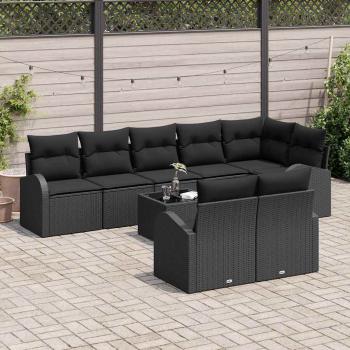 9-teiliges Garten-Sofa-Set mit Kissen Schwarz Poly-Rattan