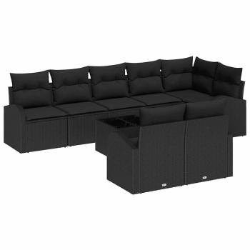 9-teiliges Garten-Sofa-Set mit Kissen Schwarz Poly-Rattan