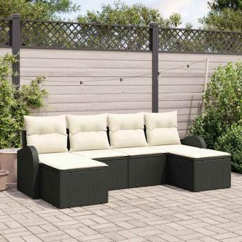 ARDEBO.de - 6-teiliges Garten Sofa Set mit Kissen Schwarz Poly Rattan