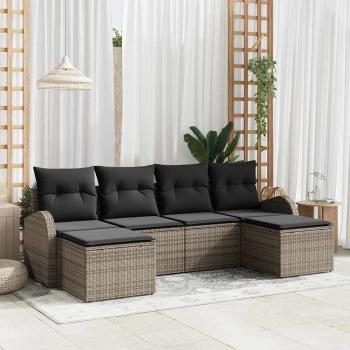 ARDEBO.de - 6-teiliges Garten Sofa Set mit Kissen Grau Poly Rattan