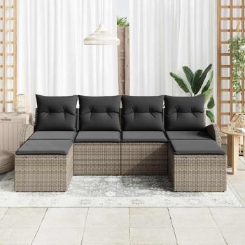 6-teiliges Garten Sofa Set mit Kissen Grau Poly Rattan