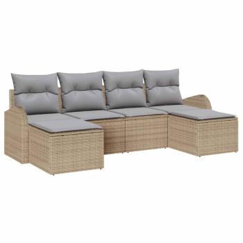 6 Teile Garten Sofa Set mit Kissen Beige Poly Rattan