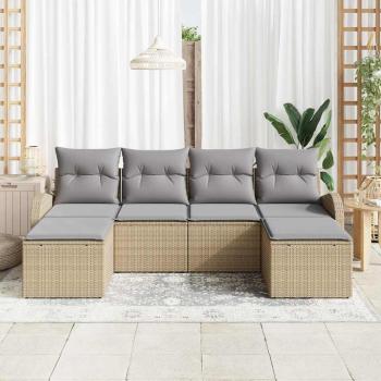 6 Teile Garten Sofa Set mit Kissen Beige Poly Rattan