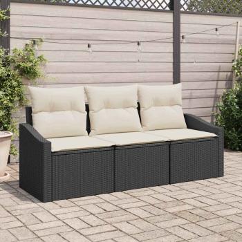 ARDEBO.de - 3-teiliges Garten-Sofa-Set mit Kissen Schwarz Poly-Rattan