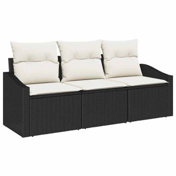 3-teiliges Garten-Sofa-Set mit Kissen Schwarz Poly-Rattan