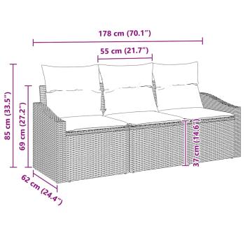 3-teiliges Garten-Sofa-Set mit Kissen Schwarz Poly-Rattan