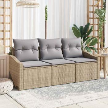 ARDEBO.de - 3-teiliges Garten-Sofa Set mit Kissen Beige Poly Rattan