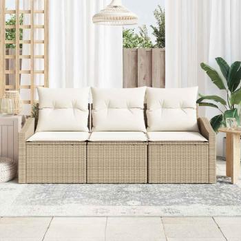 3-teiliges Garten Sofa Set mit Kissen Beige Poly Rattan
