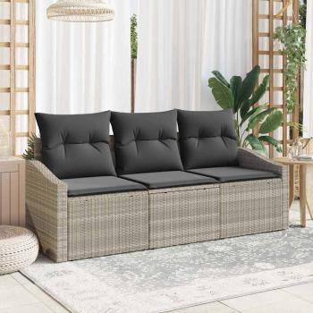 ARDEBO.de - 3-teiliges Garten Sofa Set mit Kissen Hellgraues Poly Rattan