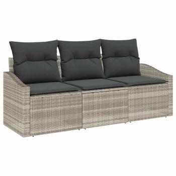 3-teiliges Garten Sofa Set mit Kissen Hellgraues Poly Rattan