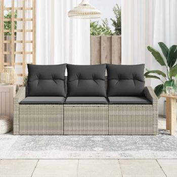 3-teiliges Garten Sofa Set mit Kissen Hellgraues Poly Rattan