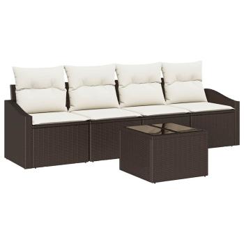 5-teilige Garten Sofa Set mit Kissen Braun Poly Rattan