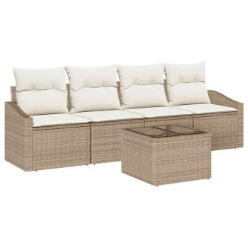 5-teiliges Garten-Sofa-Set mit Kissen Beige Poly-Rattan