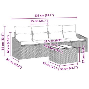 5-teiliges Garten-Sofa-Set mit Kissen Hellgrau Poly Rattan