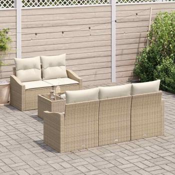 6-teiliges Garten Sofa Set mit Kissen Beige Poly Rattan