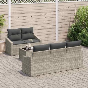6-Teiliges Garten Sofa Set mit Kissen Hellgraues Rattan