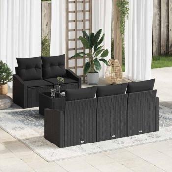 ARDEBO.de - 6-teiliges Garten Sofa Set mit Kissen Schwarz Poly Rattan