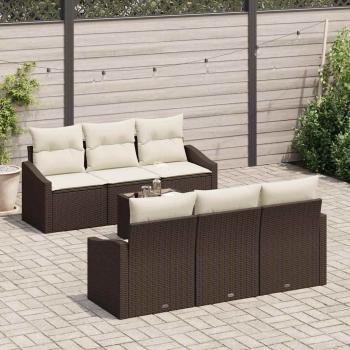 Sofa Set mit Kissen 7 pcs Braun und Creme Poly Rattan