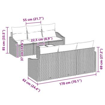 Sofa Set mit Kissen 7 pcs Braun und Creme Poly Rattan