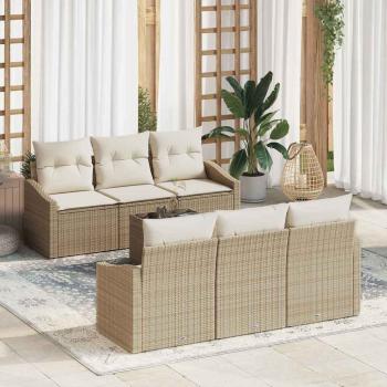 ARDEBO.de - 7-teiliges Garten-Sofa-Set mit Kissen Beige Poly Rattan