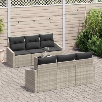 7-teiliges Garten Sofa Set mit Kissen Hellgrau Poly Rattan