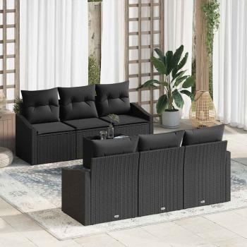 ARDEBO.de - 7-teiliges Garten Sofa Set mit Kissen Schwarz Poly-Rattan