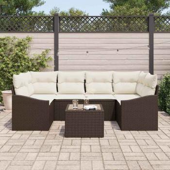 7-teiliges Garten Sofa Set mit Kissen Braun Poly Rattan