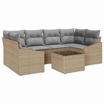 7-teiliges Garten Sofa Set mit Kissen Beige Poly Rattan