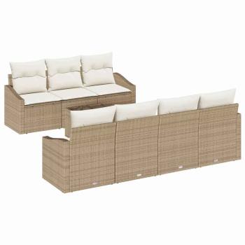 8-teiliges Garten-Sofa-Set mit Kissen in Beige Poly-Rattan