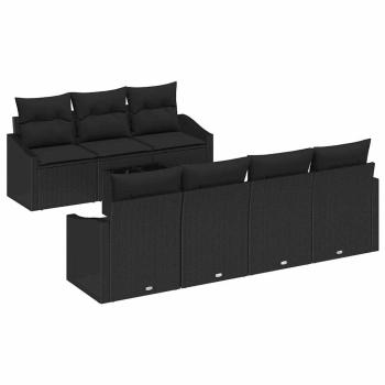 8-teiliges Garten-Sofa-Set mit Kissen Schwarz Poly-Rattan