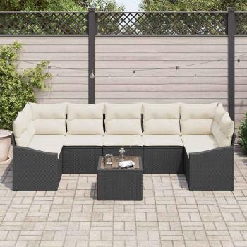 8-teiliges Garten Sofa Set mit Kissen Schwarz Poly Rattan