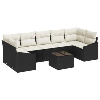8-teiliges Garten Sofa Set mit Kissen Schwarz Poly Rattan