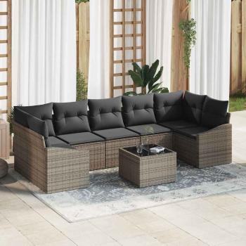 ARDEBO.de - 8-teiliges Garten Sofa Set mit Kissen Grau Poly Rattan