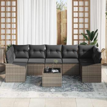 8-teiliges Garten Sofa Set mit Kissen Grau Poly Rattan