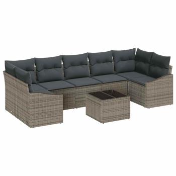 8-teiliges Garten Sofa Set mit Kissen Grau Poly Rattan