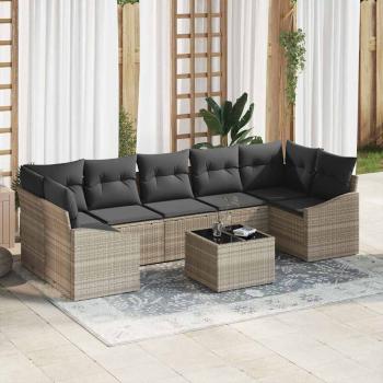 ARDEBO.de - 8-teiliges Garten Sofa Set mit Kissen Hellgrau Poly Rattan