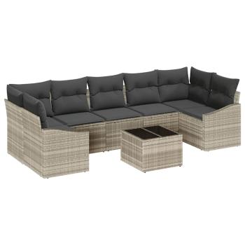 8-teiliges Garten Sofa Set mit Kissen Hellgrau Poly Rattan