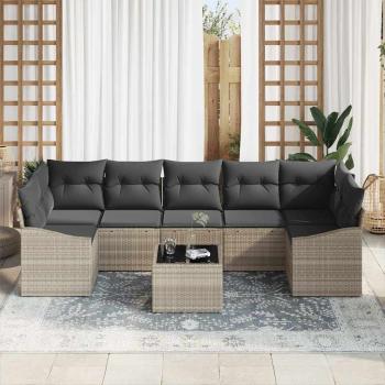 8-teiliges Garten Sofa Set mit Kissen Hellgrau Poly Rattan