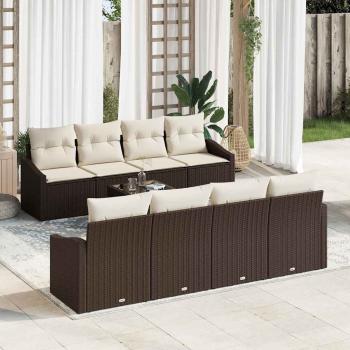 ARDEBO.de - 9-teiliges Garten Sofa Set mit Kissen Braun Poly Rattan