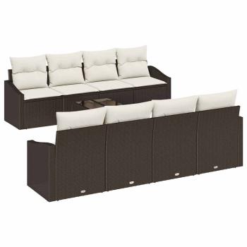 9-teiliges Garten Sofa Set mit Kissen Braun Poly Rattan
