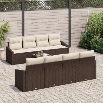 9-teiliges Garten Sofa Set mit Kissen Braun Poly Rattan
