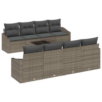 9-teiliges Garten Sofa Set mit Kissen Grau Poly Rattan