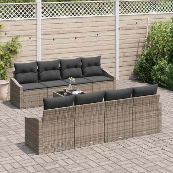 9-teiliges Garten Sofa Set mit Kissen Grau Poly Rattan