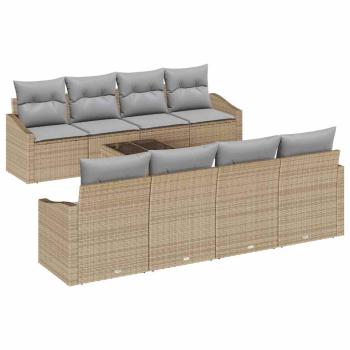 9-teiliges Garten Sofa Set mit Kissen Beige Poly Rattan